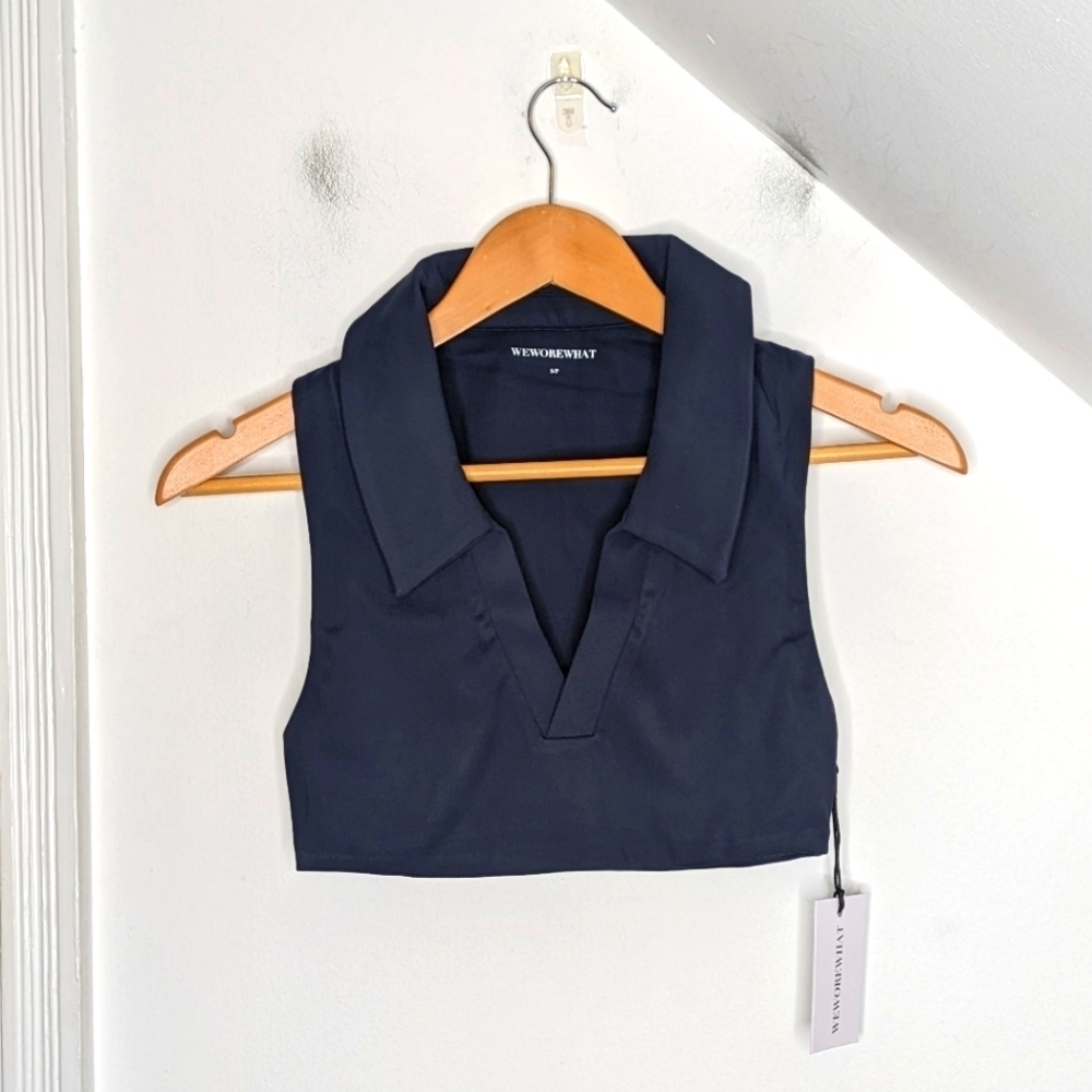 WEWOREWHAT Set Blue Polo Sports Bra Preppy Crop Top NEW Size XS
